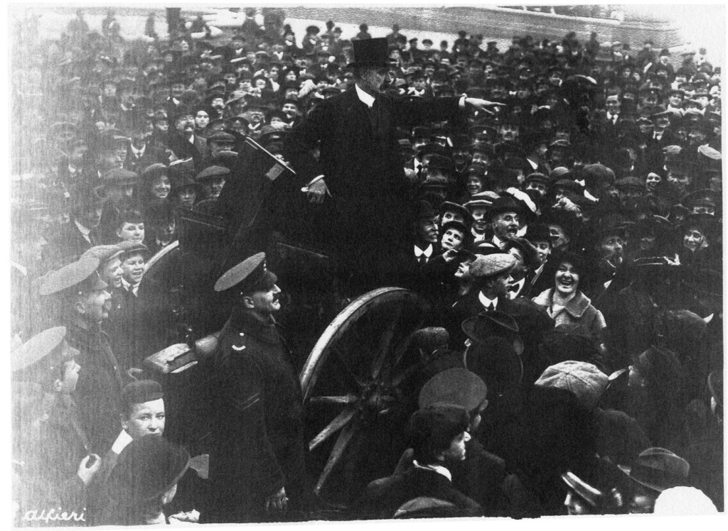 My great-great-uncle Pastor Sam Boal standing on a captured German gun, addressing a WW1 recruitment rally in Trafalgar Square, London.